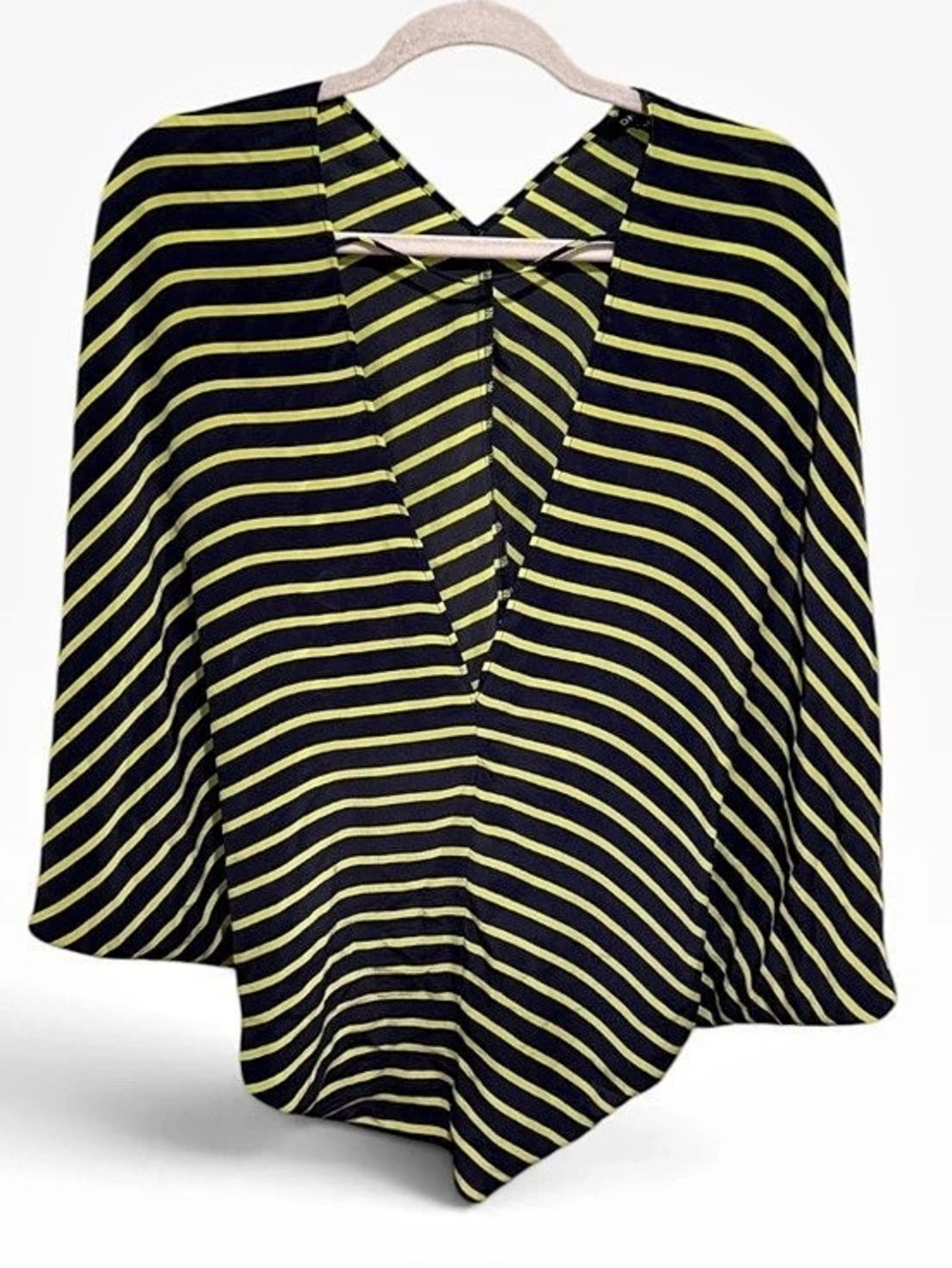 DREW Striped Silk Blouse in Black & Green Size Medium Like New